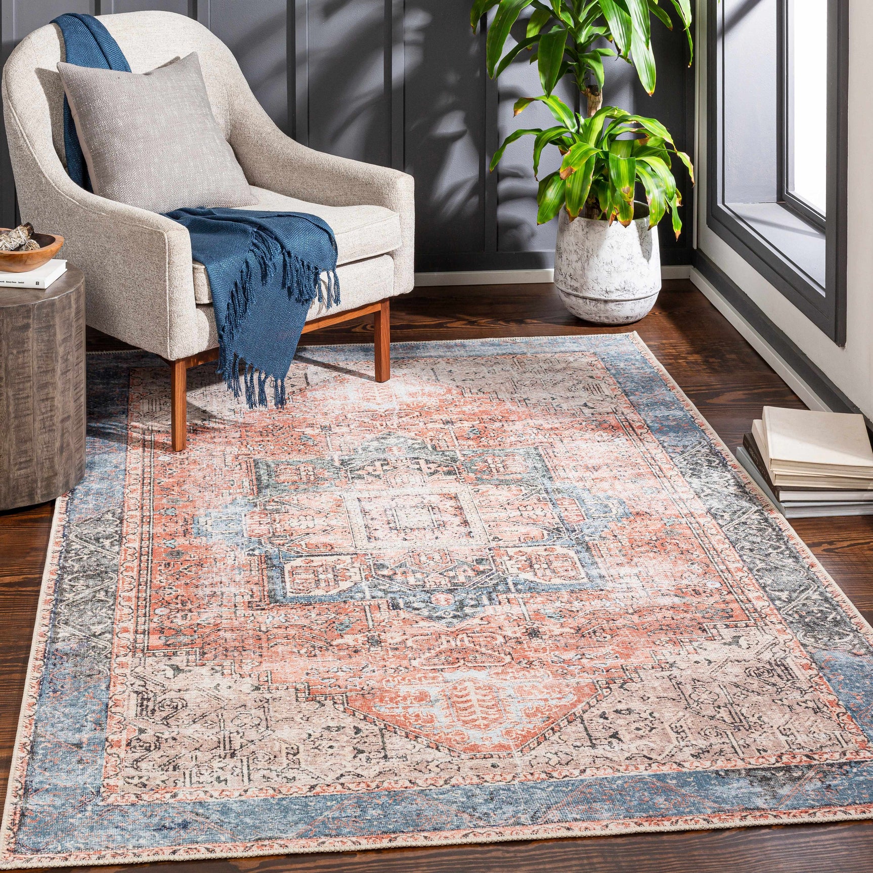 Rosman Distressed Washable Rug - Ornate Home