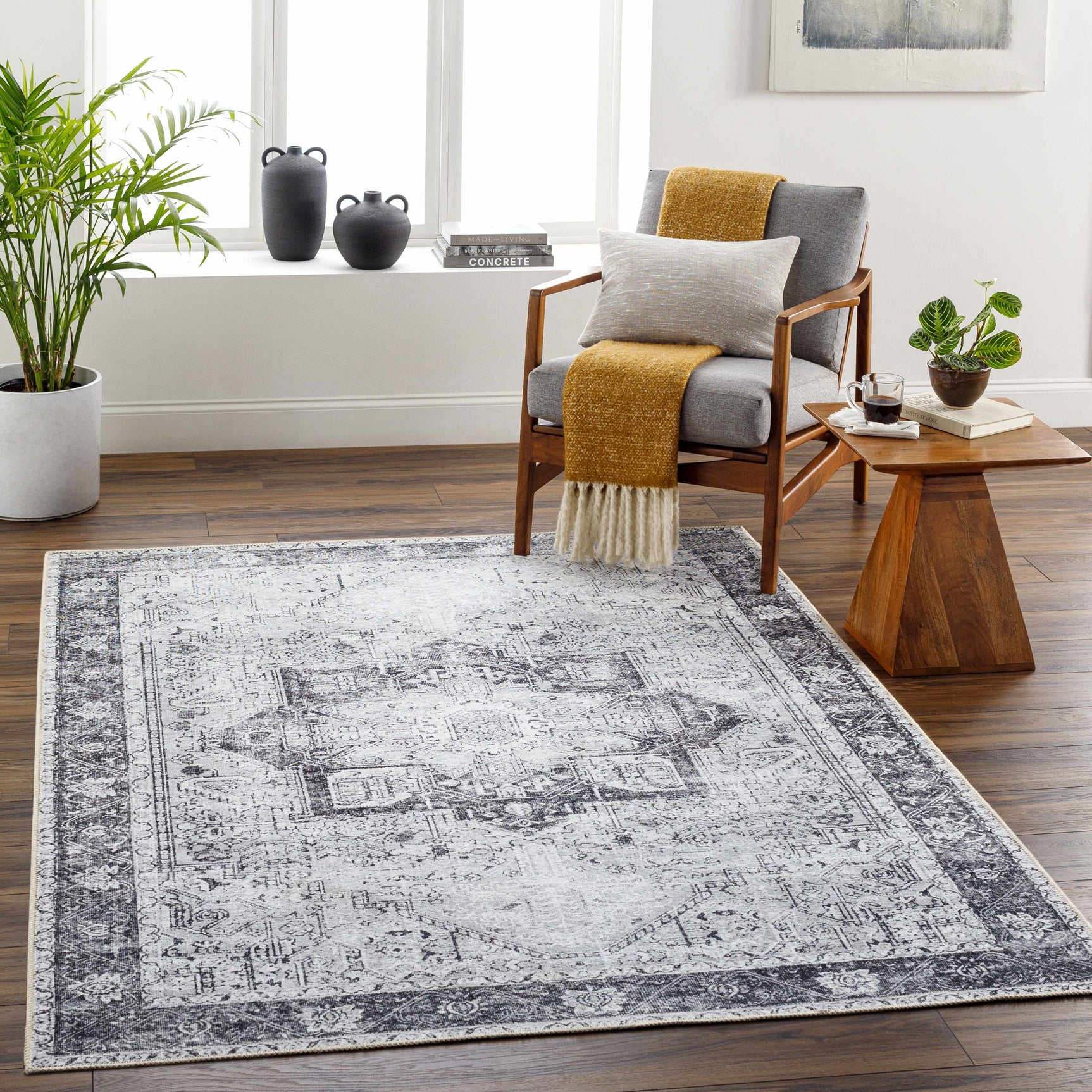 Rosman Gray Washable Rug - Clearance - Ornate Home