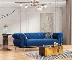Rosy Navy Velvet Living Room Set / 2pc - Ornate Home
