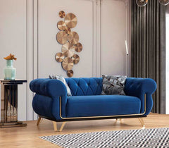 Rosy Navy Velvet Living Room Set / 2pc - Ornate Home