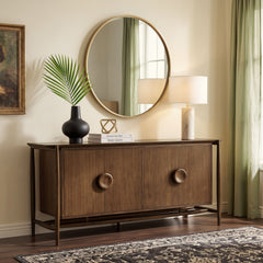 Rothwell Walnut 64 Inch 4-Door Acacia Veneer Sideboard Buffet Cabinet