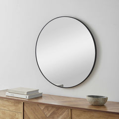 Round Mirror with Black Aluminum Frame - Ornate Home