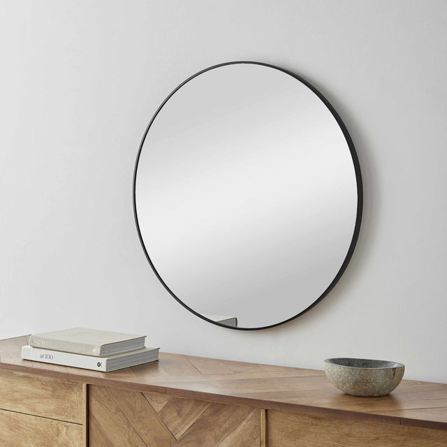 Round Mirror with Black Aluminum Frame - Ornate Home