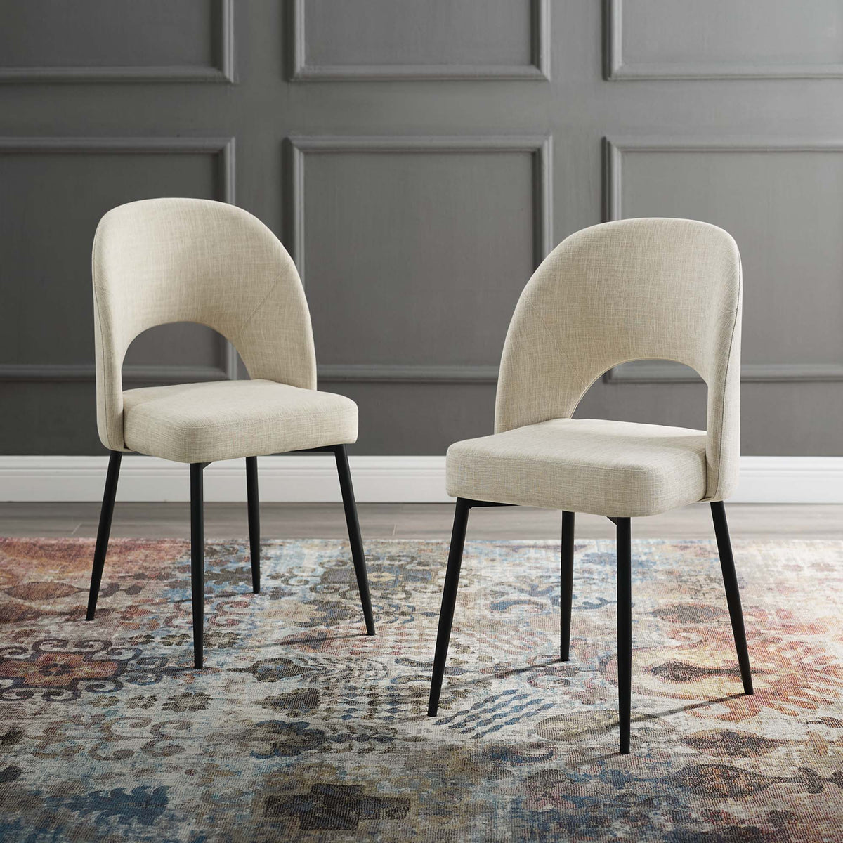 Rouse Black/Beige Upholstered Fabric Dining Side Chair (Set of 2) - Ornate Home