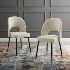 Rouse Black/Beige Upholstered Fabric Dining Side Chair (Set of 2) - Ornate Home