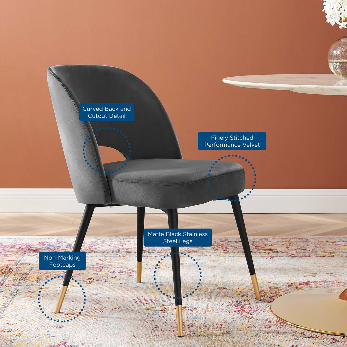 Rouse Charcoal Performance Velvet Dining Side Chairs (Set of 2) - Ornate Home