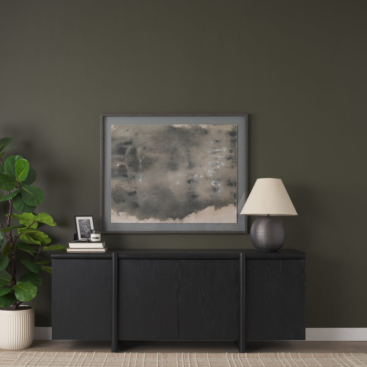 Rowan Black Oak Wood Closed 4 Door Sideboard - Ornate Home
