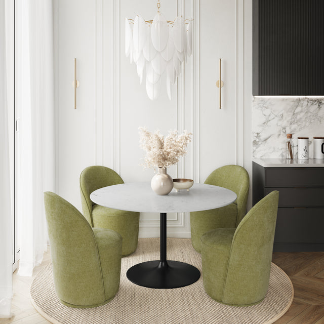 Rowan Gun Metal/Green 54 Round Marble Dining Table w/ 4 Landon Chairs - Ornate Home