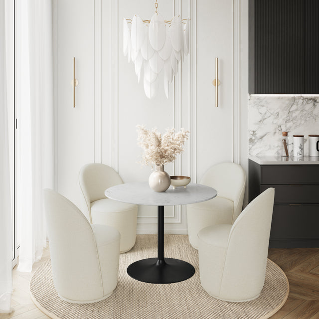 Rowan Gun Metal/Natural 42 Round Marble Dining Table w/ 4 Landon Chairs - Ornate Home