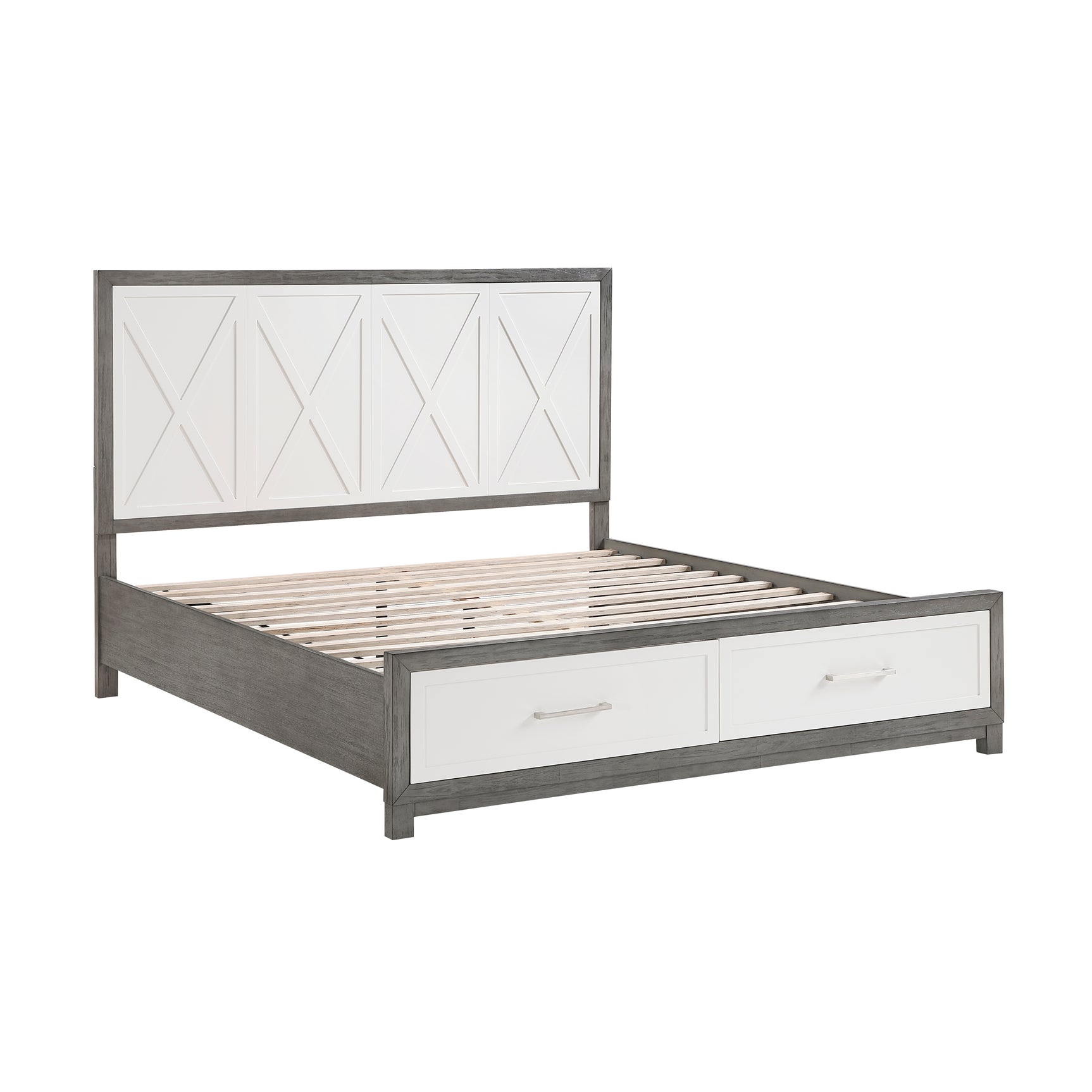 Rowan Ivory / Gray California King Platform Bed w/Footboard Storage - Ornate Home