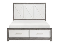 Rowan Ivory / Gray Full Platform Bed w/Footboard Storage - Ornate Home