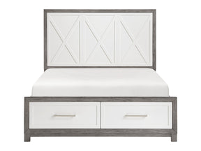 Rowan Ivory / Gray Full Platform Bed w/Footboard Storage - Ornate Home