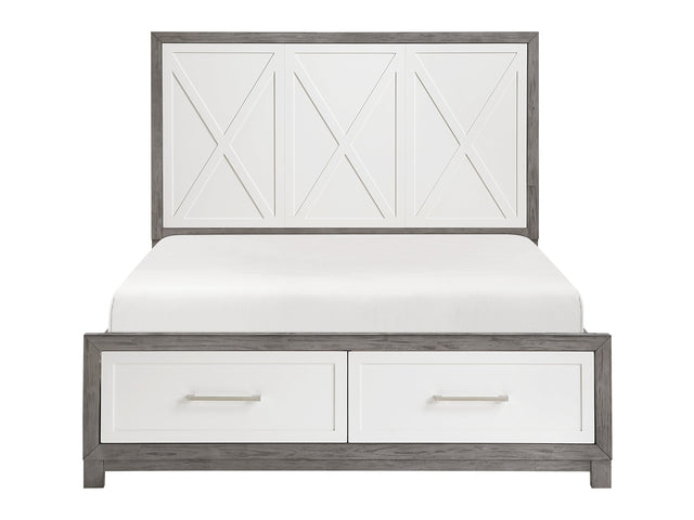 Rowan Ivory / Gray Full Platform Bed w/Footboard Storage - Ornate Home