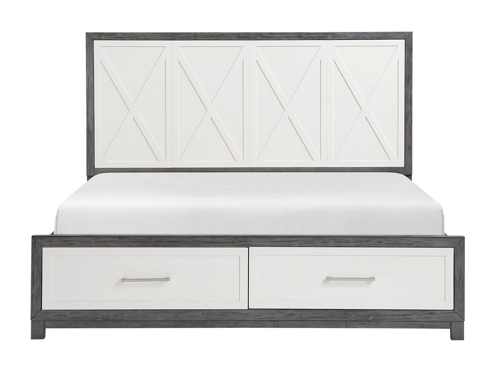 Rowan Ivory / Gray King Platform Bed w/Footboard Storage - Ornate Home