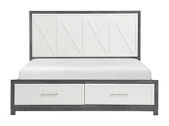 Rowan Ivory / Gray King Platform Bed w/Footboard Storage - Ornate Home