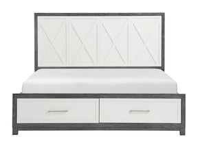 Rowan Ivory / Gray King Platform Bed w/Footboard Storage - Ornate Home