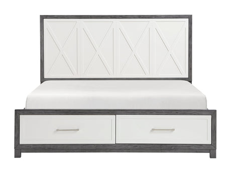 Rowan Ivory / Gray King Platform Bed w/Footboard Storage - Ornate Home