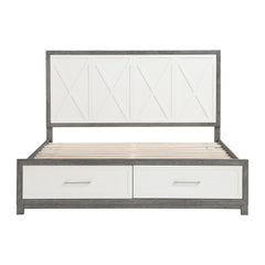 Rowan Ivory / Gray King Platform Bed w/Footboard Storage - Ornate Home