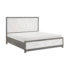 Rowan Ivory / Gray King Platform Bed w/Footboard Storage - Ornate Home