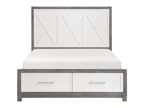 Rowan Ivory / Gray Queen Platform Bed w/Footboard Storage - Ornate Home