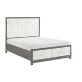 Rowan Ivory / Gray Queen Platform Bed w/Footboard Storage - Ornate Home