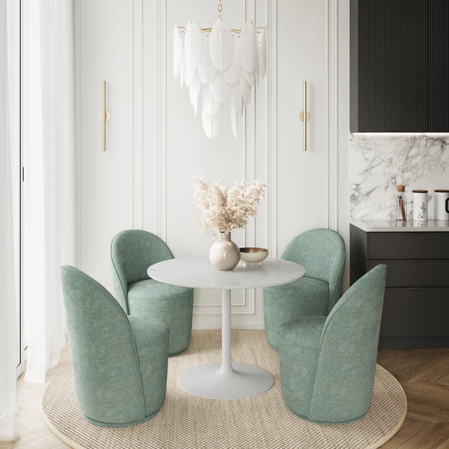 Rowan White/Blue 42 Round Marble Dining Table w/ 4 Landon Chairs - Ornate Home