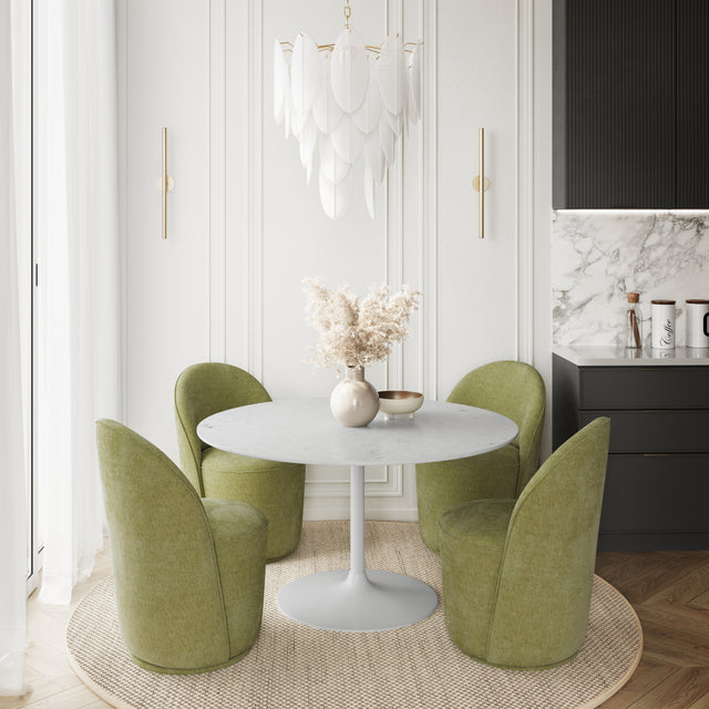 Rowan White/Green 54 Round Marble Dining Table w/ 4 Landon Chairs - Ornate Home