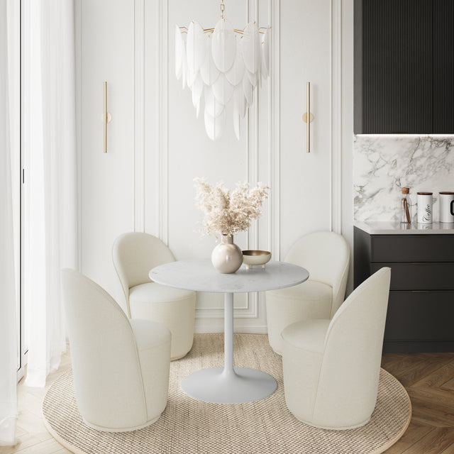 Rowan White/Natural 42 Round Marble Dining Table w/ 4 Landon Chairs - Ornate Home