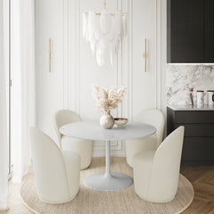 Rowan White/Natural 54 Round Marble Dining Table w/ 4 Landon Chairs - Ornate Home