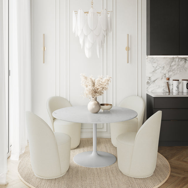 Rowan White/Natural 54 Round Marble Dining Table w/ 4 Landon Chairs - Ornate Home