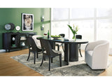 Rowanbeck Black Dining Room Set w/ 2 Fully Upholstered White Armchairs  / 7pc (Online Special Price) - Ornate Home