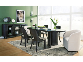 Rowanbeck Black Dining Room Set w/ 2 Fully Upholstered White Armchairs  / 7pc (Online Special Price) - Ornate Home