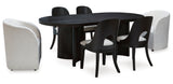 Rowanbeck Black Dining Room Set w/ 2 Fully Upholstered White Armchairs  / 7pc (Online Special Price) - Ornate Home