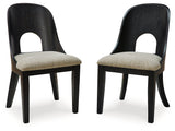 Rowanbeck Black Dining Room Set w/ 2 Fully Upholstered White Armchairs  / 7pc (Online Special Price) - Ornate Home