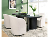 Rowanbeck Black Dining Room Set w/ 4 Fully Upholstered White Armchairs  / 5pc (Online Special Price) - Ornate Home