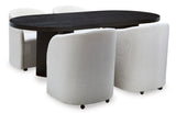 Rowanbeck Black Dining Room Set w/ 4 Fully Upholstered White Armchairs  / 5pc (Online Special Price) - Ornate Home