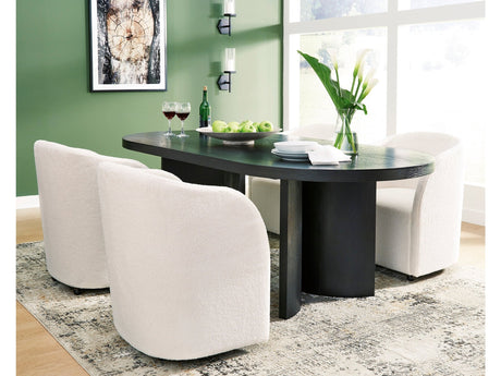 Rowanbeck Black Dining Room Set w/ 4 Fully Upholstered White Armchairs  / 5pc - Ornate Home