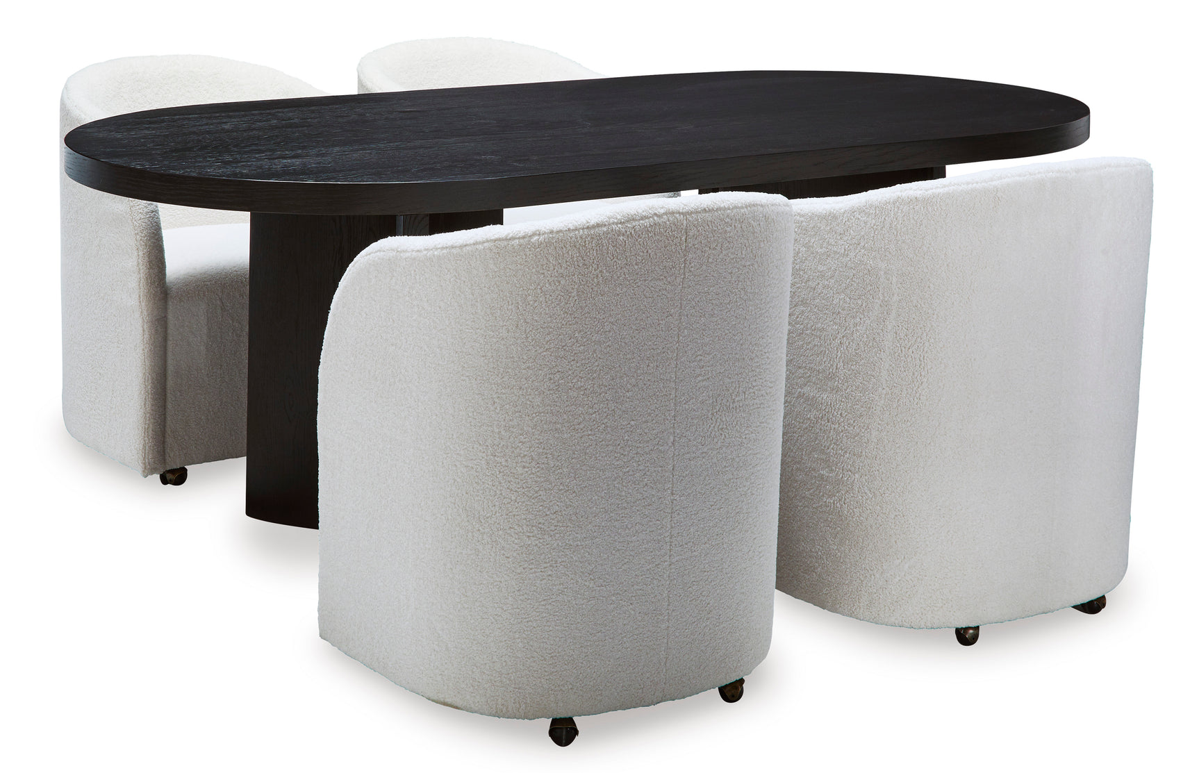 Rowanbeck Black Dining Room Set w/ 4 Fully Upholstered White Armchairs  / 5pc - Ornate Home