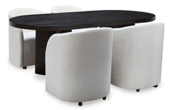 Rowanbeck Black Dining Room Set w/ 4 Fully Upholstered White Armchairs  / 5pc - Ornate Home