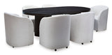 Rowanbeck Black Dining Room Set w/ 6 Fully Upholstered White Armchairs  / 7pc (Online Special Price) - Ornate Home