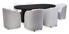 Rowanbeck Black Dining Room Set w/ 6 Fully Upholstered White Armchairs  / 7pc - Ornate Home