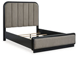 Rowanbeck Black Queen Upholstered Panel Bed & Dresser & Mirror (Online Special Price) - Ornate Home