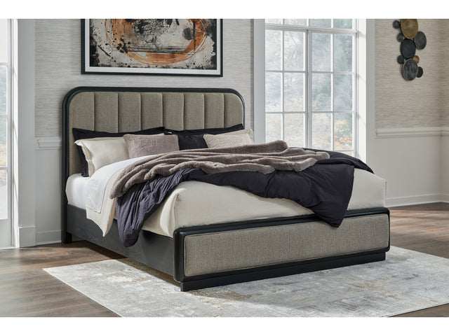 Rowanbeck Gray/Black California King Upholstered Panel Bed (Online Special Price) - Ornate Home