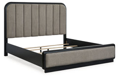 Rowanbeck Gray/Black California King Upholstered Panel Bed - Ornate Home