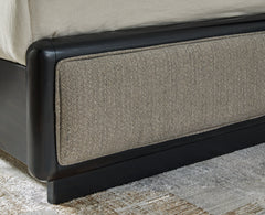 Rowanbeck Gray/Black California King Upholstered Panel Bed - Ornate Home