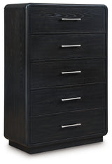 Rowanbeck Gray/Black King Panel Bed, Dresser, Mirror, Chest and Nightstand (Online Special Price) - Ornate Home