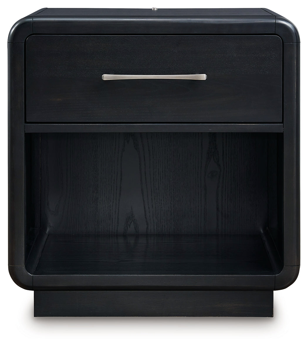 Rowanbeck Gray/Black King Panel Bed, Dresser, Mirror, Chest and Nightstand (Online Special Price) - Ornate Home