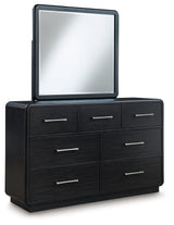 Rowanbeck Gray/Black King Panel Bed, Dresser, Mirror, Chest and Nightstand - Ornate Home