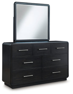 Rowanbeck Gray/Black King Panel Bed, Dresser, Mirror, Chest and Nightstand - Ornate Home