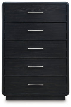 Rowanbeck Gray/Black King Panel Bed, Dresser, Mirror, Chest and Nightstand - Ornate Home